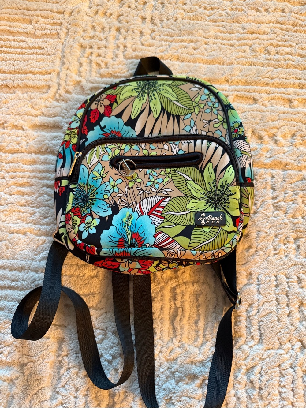Colorful Floral Mini Backpack with Aqua & Lime Flowers
